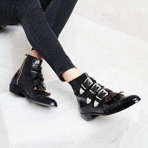 Modern Vice Jett Croc Special Edition Ankle Boots size 5 Black w/Silver Hardware